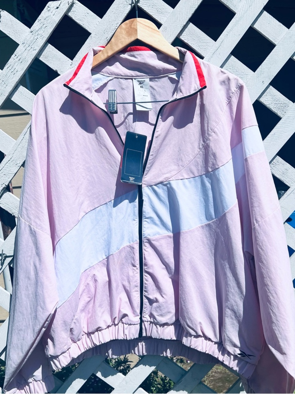 Reebok Vintage Pink and White Colorblock Windbreaker/ Bomber Jacket NWT Retro